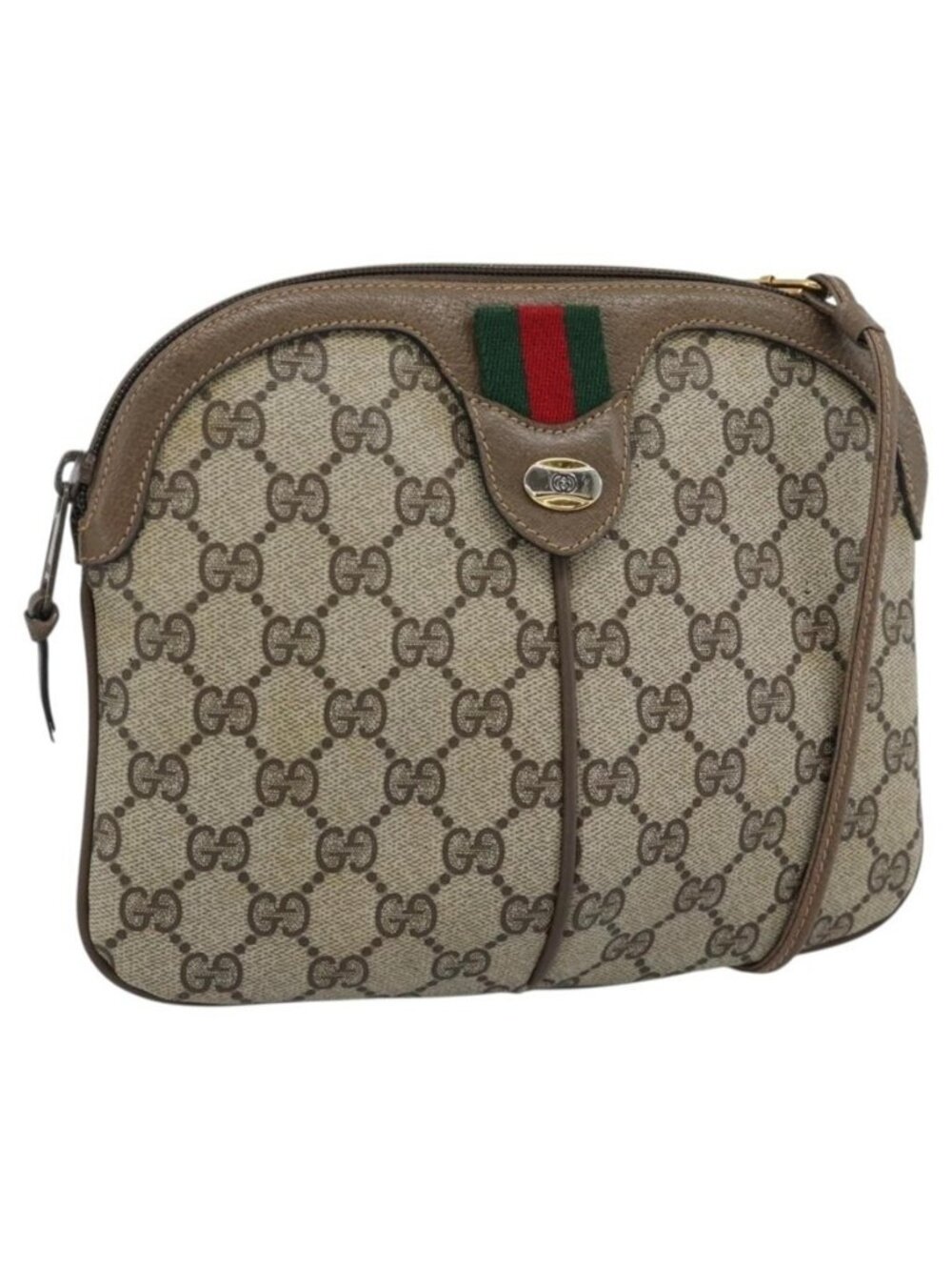 Authentic GUCCI GG Supreme Web Sherry Line Bag PVC Beige Gold 68 02 047